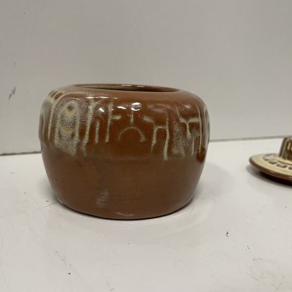 FRANKOMA Pottery Mayan Aztec Desert Gold Tan Individual Baker Bean Pot Jar - Picture 5 of 7